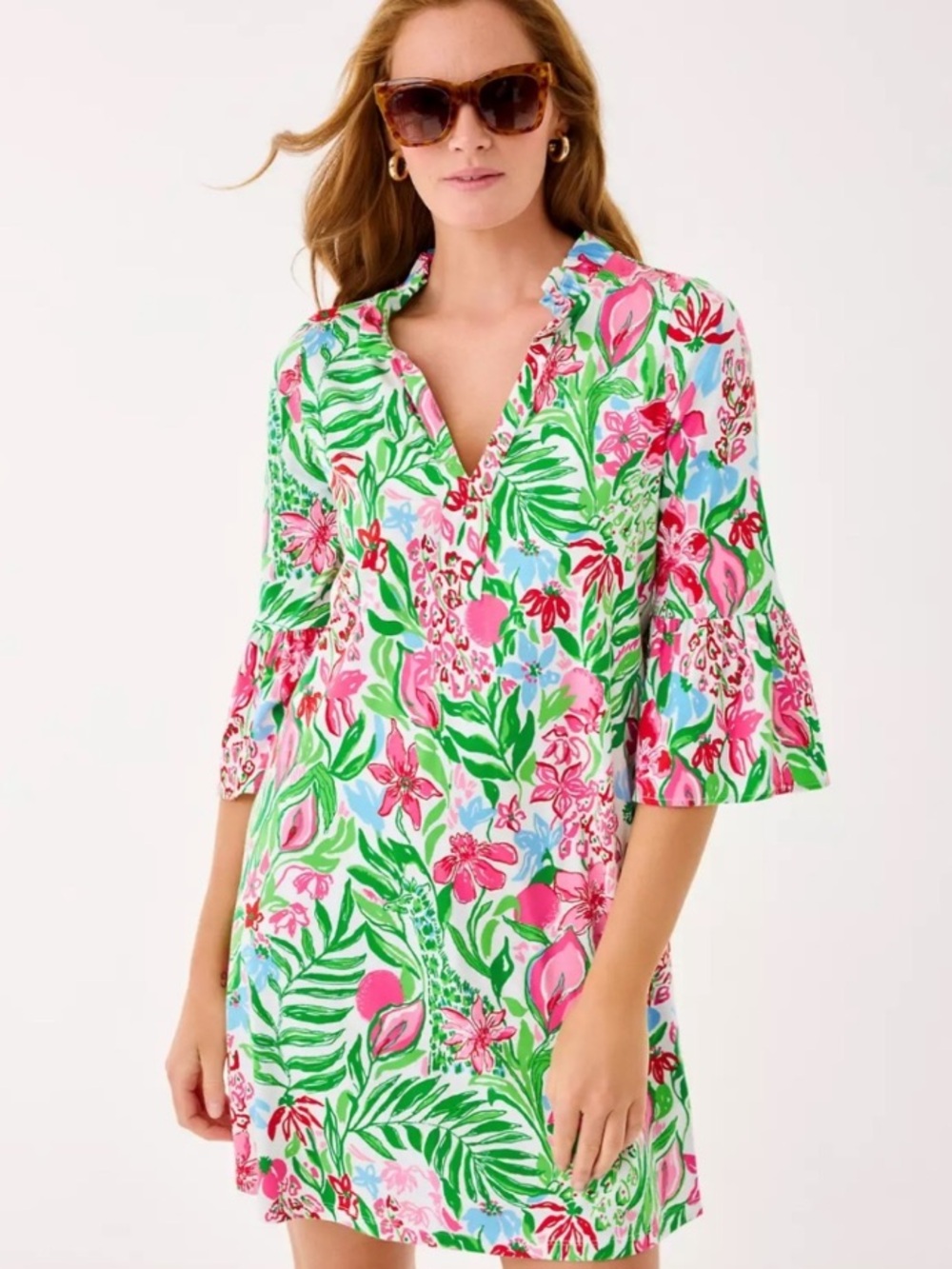 Lilly Pulitzer Hayes Dress Glowing Gardens Ruffle Sleeve NWT Size XL